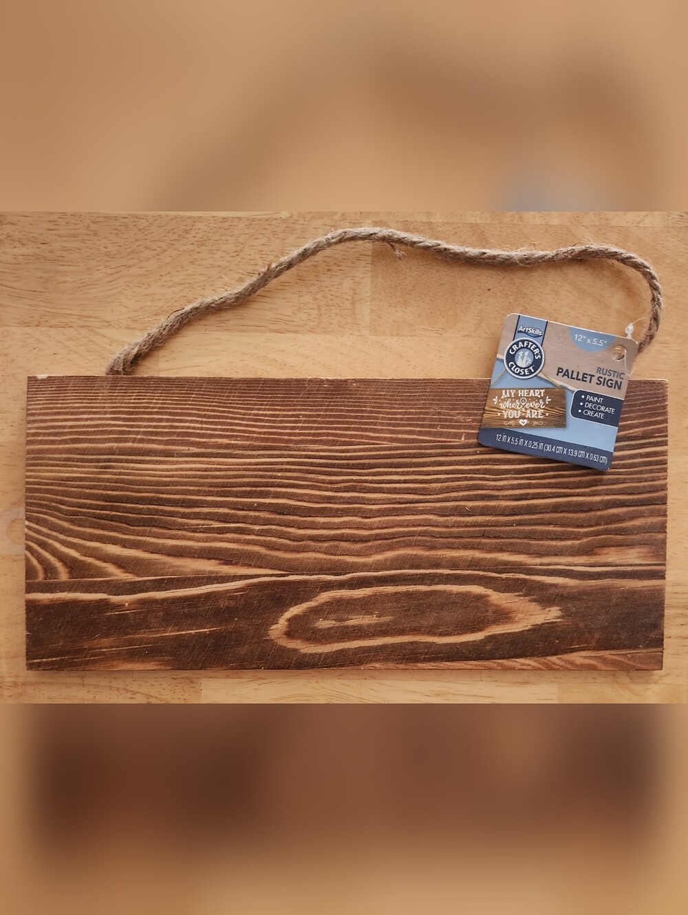 Rustic Dark Brown Pallet Sign with Rope Hanger